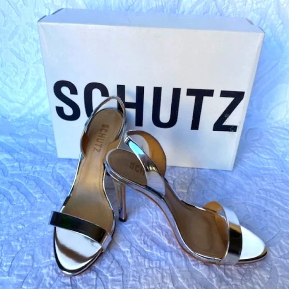 Silver Metallic Schutz Luriane Slingback Heels